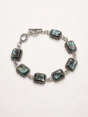 Vintage silver plated Abalone Shell Link Bracelet - Iridescent Green